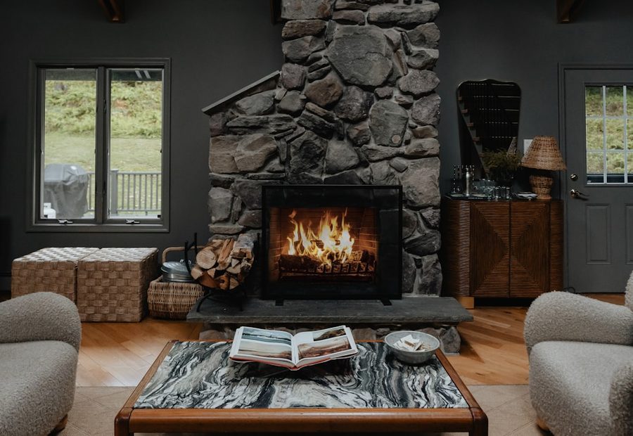 The lounge and hearth at White Heath, Queenstown
